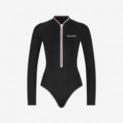 Krótka pianka surfing damska Wallien. Czarne kombinezony WALLIEN, na lato, s, bez wzorów, z neoprenu, sportowe, bez kołnierzyka, bez ramiączek, krótkie. Za 869.00 zł.