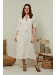Curvy Lady Lniana sukienka w kolorze beżowym rozmiar: 40/42. Brązowe sukienki Curvy Lady, bez wzorów, ze lnu, klasyczne, bez kołnierzyka, bez ramiączek, midi. Za 171.28 zł.
