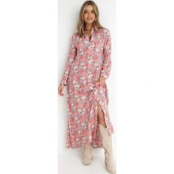 Różowo-Czerwona Sukienka Koszulowa Fabillus. Czerwone sukienki Born2be, na imprezę, l, bez wzorów, z tkaniny, boho, bez kołnierzyka, bez ramiączek, maxi, koszulowe. Za 159.99 zł.