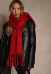 Bordowy Szalik Ozdobiony Frędzlami Owedela. Czerwone szaliki i kominy Renee, bez wzorów, z jeansu, street. Za 44.99 zł.