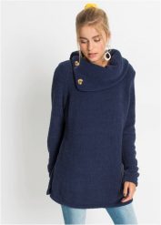 Długi sweter. Niebieskie swetry bonprix, bez wzorów, bez ramiączek. Za 112.99 zł.