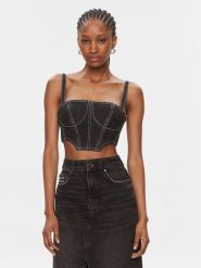 Karl Lagerfeld Jeans Top 240J1600 Czarny Slim Fit. Czarne topy Karl Lagerfeld Jeans, xs, bez wzorów, z bawełny, bez kołnierzyka, bez ramiączek. Za 259.99 zł.