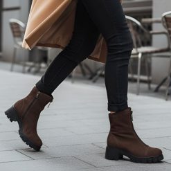 Botki damskie Armodo, filc w środku z zapięciem na suwak i na wygodnym klocku, brązowe, 3264A-W. Brązowe botki Armodo, bez wzorów, z jeansu, eleganckie, bez obcasa, na obcasie, bez zapięcia. Za 429.00 zł.