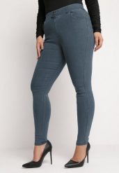 Niebieskie Spodnie Skinny z Gumką w Pasie Ozdobioną Klamerką Lewanqila. Niebieskie jeansy Born2be, m, bez wzorów, z jeansu. Za 79.99 zł.
