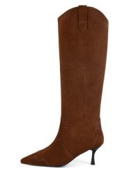 Loft37 Skórzane kozaki w kolorze jasnobrązowym rozmiar: 37. Brązowe kozaki loft37, na zimę, bez wzorów, bez obcasa, na szpilce, bez zapięcia. Za 717.99 zł.