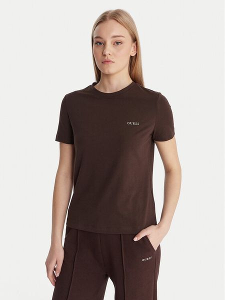 Guess T-Shirt V6RI07 J1314 Brązowy Regular Fit. Brązowe t-shirty Guess, l, z aplikacjami, z bawełny, bez kołnierzyka, bez ramiączek. Za 159.99 zł.