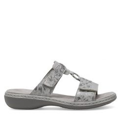 Klapki Rieker. Szare klapki Rieker, bez wzorów, bez obcasa, bez zapięcia. Za 289.99 zł.