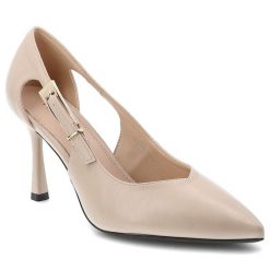 Czółenka damskie Vinceza, cholewka ze skóry ekologicznej o gładkim wykończeniu elegancki fason z wycięciem po boku, beżowe, 62288. Brązowe czółenka VINCEZA, bez wzorów, ze skóry ekologicznej, biznesowe, bez obcasa, na obcasie, bez zapięcia. Za 118.90 zł.