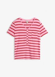 T-shirt z mieszanki bawełny i wiskozy. Czerwone t-shirty bonprix, bez wzorów, z bawełny, bez kołnierzyka, bez ramiączek. Za 24.99 zł.