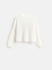 Sweter z bufiastymi rękawami - złamana biel. Swetry Reserved, l, bez wzorów, z dzianiny, bez ramiączek. Za 109.99 zł.