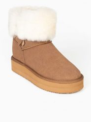 Gooce Skórzane botki zimowe "Whitney" w kolorze jasnobrązowym rozmiar: 40. Brązowe botki Gooce, bez wzorów, ze skóry, bez obcasa, na platformie, bez zapięcia. Za 274.75 zł.