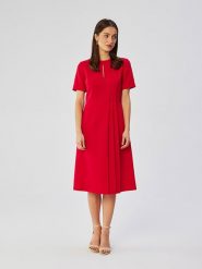 Stylove Sukienka w kolorze czerwonym rozmiar: XL. Czerwone sukienki Stylove, na co dzień, xl, bez wzorów, bez kołnierzyka, bez ramiączek, midi, proste. Za 132.05 zł.