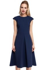 Elegancka sukienka trapezowa z kontrafałdą wizytowa granatowa. Niebieskie sukienki Sukienki.shop, na imprezę, l, bez wzorów, z elastanu, eleganckie, bez kołnierzyka, bez ramiączek, mini, dopasowane. Za 139.00 zł.