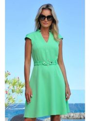 Bleu d'Azur Sukienka "Croisette" w kolorze zielonym rozmiar: 34. Zielone sukienki Bleu d'Azur, w ażurowe wzory, z tkaniny, bez kołnierzyka, bez ramiączek, midi, rozkloszowane. Za 186.63 zł.