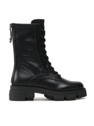 Guess Botki Madaya FL7MDY ELE10 Czarny. Czarne botki Guess, z aplikacjami, ze skóry, bez obcasa, na płaskiej podeszwie, bez zapięcia. Za 399.99 zł.