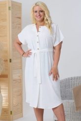 Sukienka ekskluzywna lniana przewiewna szmizjerka OLAFA biała. Białe sukienki KARKO, do pracy, plus size, bez wzorów, z jeansu, biznesowe, bez kołnierzyka, plus size, bez ramiączek, mini, proste. Za 395.50 zł.