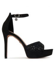 Nine West Sandały TS6218-01 Czarny. Czarne sandały Nine West, bez wzorów, z materiału, bez obcasa, na szpilce, bez zapięcia. Za 167.99 zł.