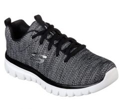 Buty do chodzenia damskie Skechers Gracefultwisted. Czarne buty treningowe Skechers, na lato, bez wzorów, z materiału, bez zapięcia, trekkingowe. Za 278.00 zł.