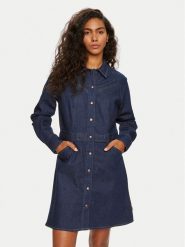 Wrangler Sukienka jeansowa 112356504 Granatowy Slim Fit. Niebieskie sukienki Wrangler, m, bez wzorów, z bawełny, bez kołnierzyka, bez ramiączek. Za 189.99 zł.