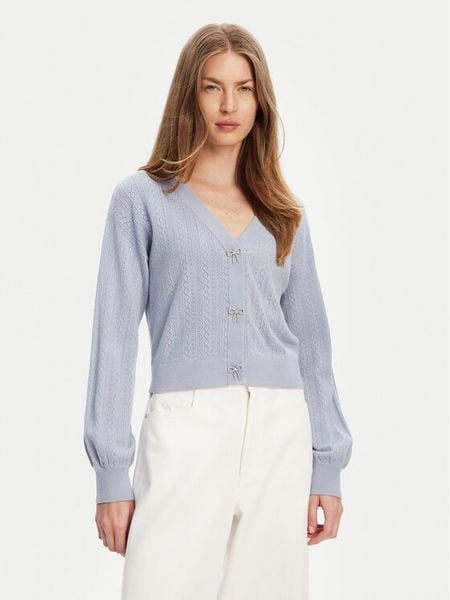 Guess Kardigan W5YR01 Z2ZK2 Niebieski Regular Fit. Niebieskie swetry Guess, s, z aplikacjami, z wiskozy, bez ramiączek. Za 339.99 zł.