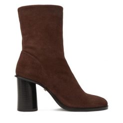 Botki GINO ROSSI. Brązowe botki Gino Rossi, bez wzorów, bez obcasa, na słupku, bez zapięcia. Za 399.99 zł.