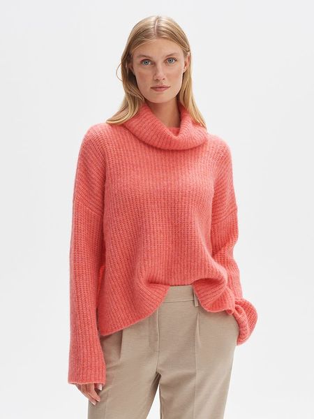 OPUS Golf w kolorze koralowym rozmiar: S. Czerwone swetry Opus, s, bez wzorów, ze splotem, bez ramiączek. Za 197.17 zł.