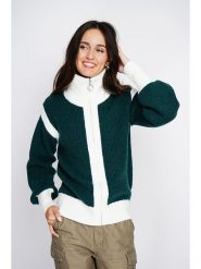 ASSUILI Kardigan w kolorze ciemnozielono-białym rozmiar: 34. Białe swetry Assuili, bez wzorów, z kaszmiru, bez ramiączek. Za 173.99 zł.