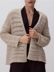 Kardigan z bawełną - beżowy. Brązowe swetry Reserved, l, bez wzorów, z bawełny, bez ramiączek. Za 139.99 zł.