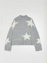 Sweter ze wzorem w gwiazdy - szary. Szare swetry Sinsay, l, bez wzorów, bez ramiączek. Za 59.99 zł.