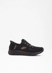 Wsuwane sneakersy marki Skechers z pianką z pamięcią kształtu. Czarne buty sportowe lifestyle bonprix, bez wzorów, sportowe, bez zapięcia. Za 349.99 zł.
