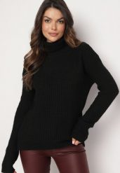 Czarny Klasyczny Golf Ertina. Czarne swetry Born2be, m, bez wzorów, z jeansu, eleganckie, bez ramiączek. W wyprzedaży za 101.99 zł.