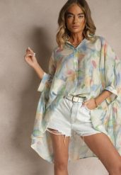 Niebieska Koszula z Bawełną w Kwiatowy Wzór Linetiela. Niebieskie koszule Renee, bez wzorów, z bawełny, eleganckie, bez kołnierzyka, bez ramiączek. W wyprzedaży za 83.99 zł.
