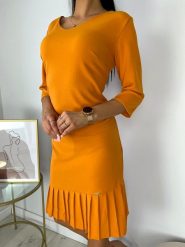 Musztardowa Sukienka z Plisowanym Dołem 7868-47-G. Żółte sukienki ModnaKiecka.pl, na co dzień, s, bez wzorów, z materiału, eleganckie, bez kołnierzyka, bez ramiączek, plisowane. Za 99.99 zł.