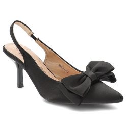 Czółenka damskie D&A by S.Barski o kobiecym fasonie z odkrytą piętą ozdobną kokardą spiczastym noskiem i smukłym obcasem czarne, MR62-9107 Black. Czarne czółenka S.BARSKI, bez wzorów, biznesowe, bez obcasa, na obcasie, bez zapięcia. Za 134.99 zł.