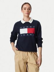 Tommy Jeans Bluza Flag DW0DW23906 Granatowy Regular Fit. Niebieskie bluzy Tommy Jeans, l, bez wzorów, z bawełny, bez ramiączek, bez kaptura. Za 409.99 zł.
