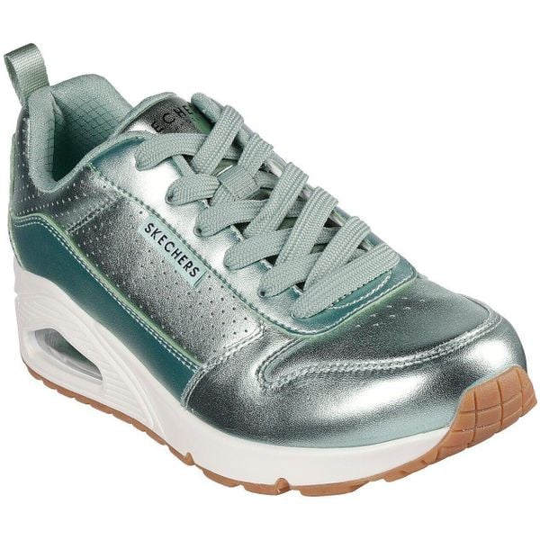 Buty sportowe damskie Skechers Uno Metallixs. Zielone buty sportowe lifestyle Skechers, bez wzorów, ze skóry ekologicznej, casualowe, bez zapięcia. Za 408.99 zł.