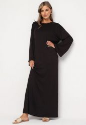 Czarna Pudełkowa Sukienka z Wiskozy Niseria. Czarne sukienki Born2be, m, bez wzorów, z dzianiny, bez kołnierzyka, bez ramiączek, maxi. Za 139.99 zł.