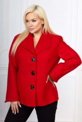 Elegancki czerwony krótki płaszcz Sofia PLUS SIZE XXL WIOSNA. Czerwone płaszcze Moda Size Plus Iwanek, na wiosnę, plus size, bez wzorów, z materiału, eleganckie, bez kaptura. Za 229.90 zł.