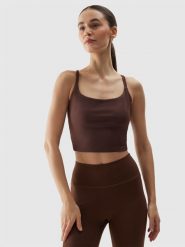 4F Crop top do jogi i pilatesu z materiału z recyklingu damski - brązowy L. Brązowe topy 4f, l, bez wzorów, z dzianiny, bez kołnierzyka, bez ramiączek. W wyprzedaży za 49.99 zł.