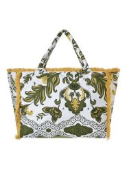 BLE Shopper bag w kolorze biało-oliwkowym - 42 x 30 x 20 cm rozmiar: onesize. Białe shopper bag BLE, bez wzorów, z materiału, na ramię, bez dodatków. Za 103.13 zł.