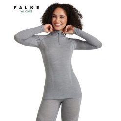 Damska koszulka z długim rękawem Falke Wool-Tech. Szare t-shirty sportowe Falke, bez wzorów, bez ramiączek. Za 549.50 zł.