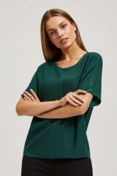 Sweter oversize z metaliczną nitką szmaragdowy. Zielone swetry MOODO, m, bez wzorów, bez ramiączek. W wyprzedaży za 49.99 zł.
