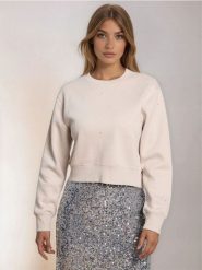 Krótka bluza crewneck z cyrkoniami - beżowy. Brązowe bluzy bez kaptura Sinsay, l, bez wzorów, bez kaptura, do biegania. Za 49.99 zł.