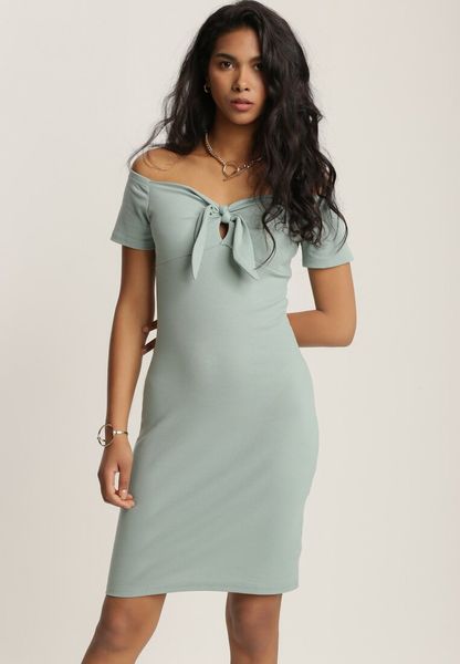 Miętowa Sukienka Aquita. Zielone sukienki Renee, s, bez wzorów, z bawełny, sportowe, bez kołnierzyka, bez ramiączek, mini, dopasowane. Za 34.99 zł.