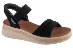 Sandały damskie, Slip-Ins: BOBS Sun Ray. Niebieskie sandały Skechers, bez wzorów, z materiału, sportowe, bez obcasa, bez zapięcia. Za 289.99 zł.