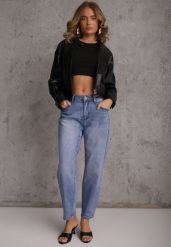 Niebieskie Bawełniane Jeansy Mom Fit High Waist w Klasycznym Stylu Vilinira. Niebieskie jeansy Renee, l, bez wzorów, z bawełny, casualowe, z podwyższonym stanem. Za 109.99 zł.