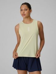 4F Koszulka bez rękawów tenisowa regular szybkoschnąca damska - zielona M. Zielone t-shirty sportowe 4f, l, bez wzorów, bez ramiączek, do biegania. Za 99.99 zł.