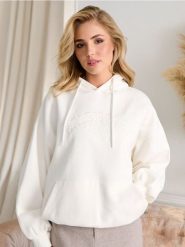 Bluza z kapturem - kremowy. Białe bluzy z kapturem Sinsay, l, bez wzorów, z kapturem. Za 49.99 zł.