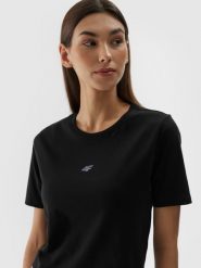 4F T-shirt slim cropped damski - czarny S. Czarne t-shirty 4f, s, bez wzorów, z bawełny, sportowe, bez kołnierzyka, bez ramiączek. W wyprzedaży za 29.99 zł.