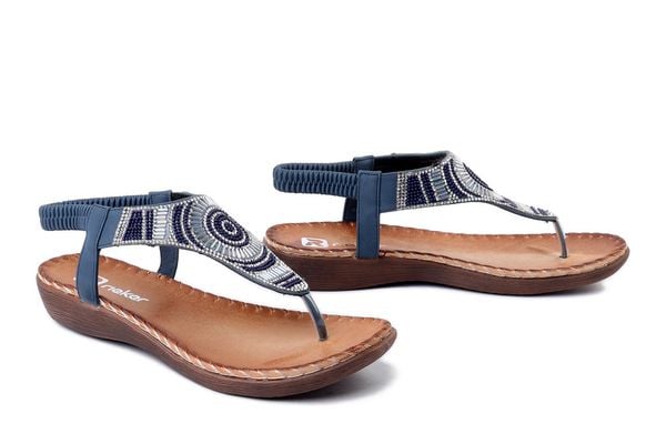 RIEKER V7561-14 blue, sandały damskie. Niebieskie sandały Rieker, bez wzorów, z gumy, bez obcasa, bez zapięcia. Za 319.90 zł.